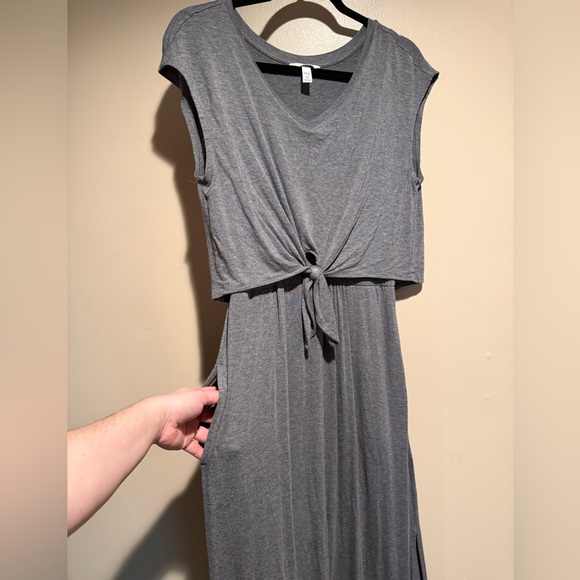 SOMA Jersey Knit Front Tie Maxi Dress Gray Pockets Sz medium - Picture 6 of 10